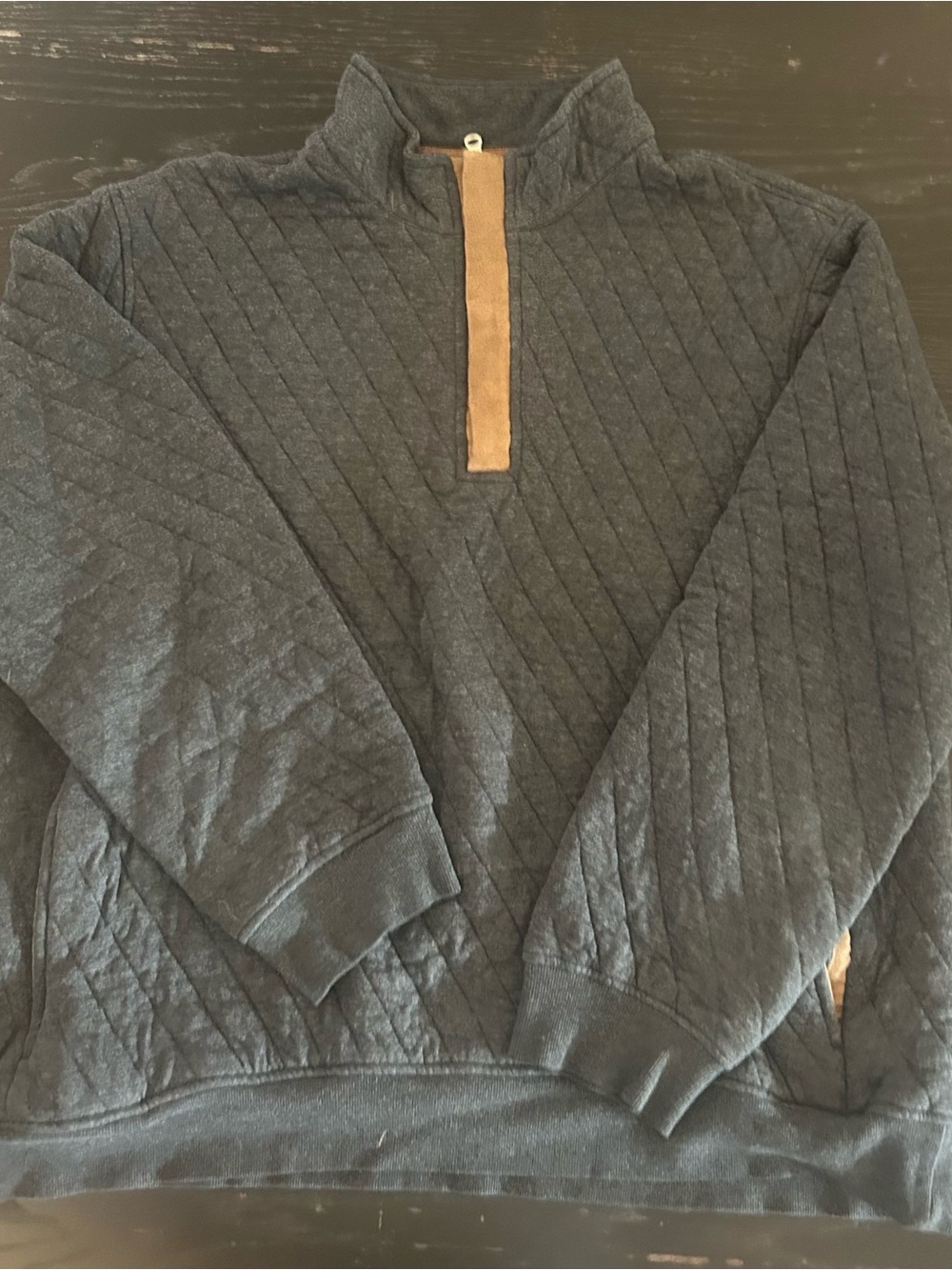 UNTUCKit Quilted Half-Zip Sweater in Dark Gray with Tan Trim